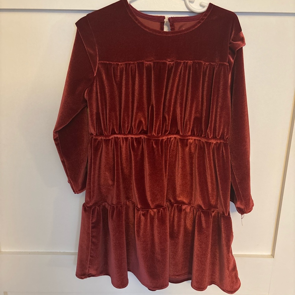 Velvet Long Sleeve Kids Formal Dress - Red